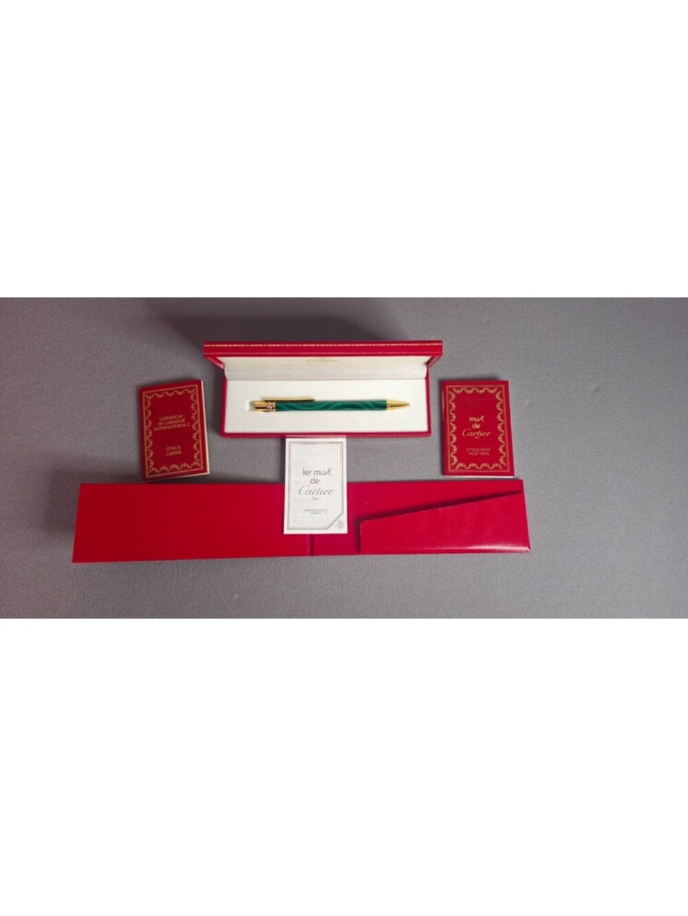 Cartier Must De Cartier Ballpoint Pen  Green Malachite 404  in Box with Papers